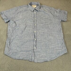 St Johns Bay Shirt Mens 2XL Blue Short Sleeve Linen Blend Button Up Casual XXL